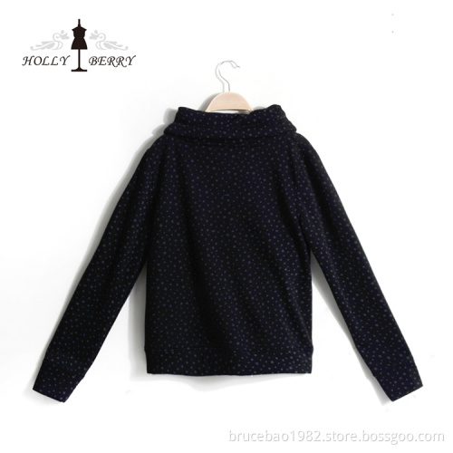 Woven Breathable Autumn Casual Black Star Patterned Women Sweatshirts